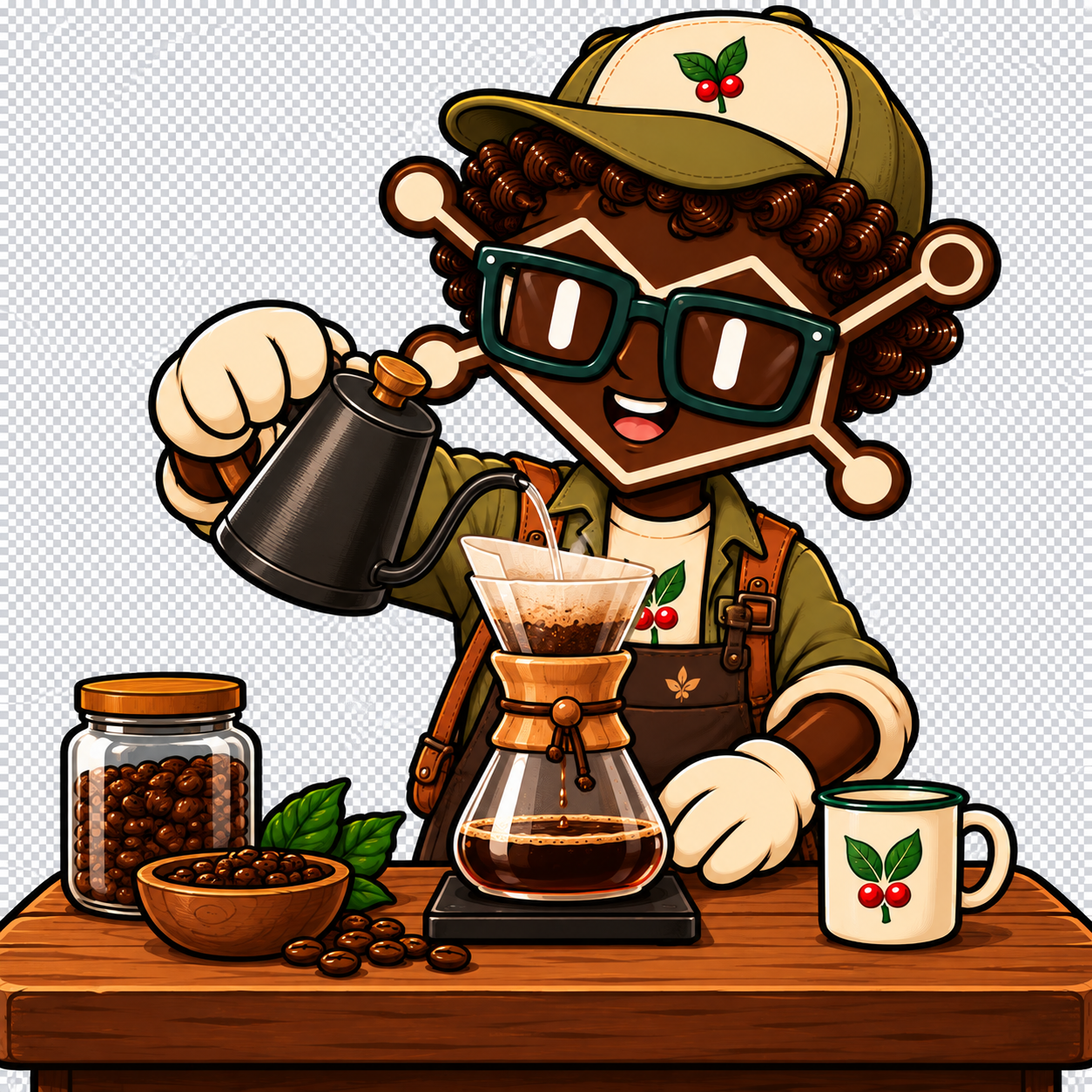 Tinto preparando café en Chemex