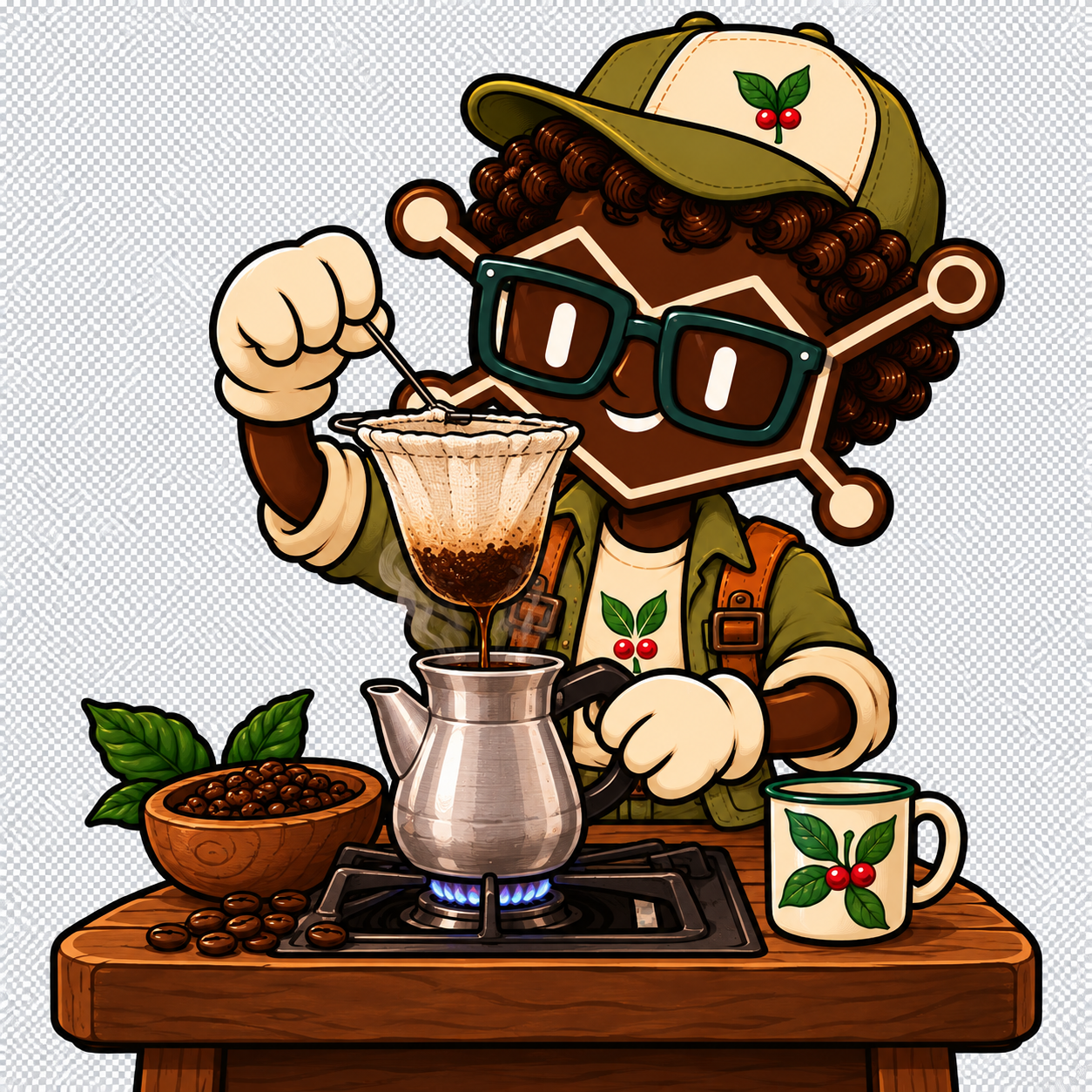 Tinto preparando café por goteo sobre la estufa