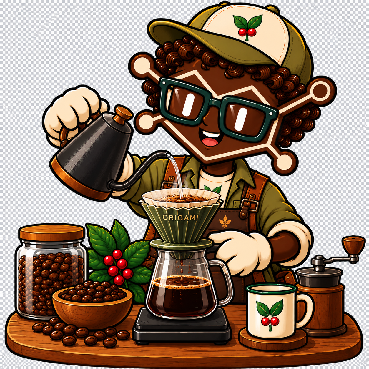 Tinto preparando café en dripper Origami